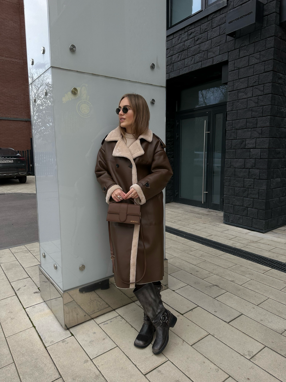 Дубленка миди шоколад