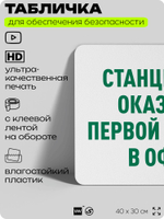 Табличка для обеспечения безопасности "Станция для оказания первой помощи в офисе", для офиса, по охране труда для предприятия, организаций, 40х30 см, Silver Plane x Айдентика Технолоджи