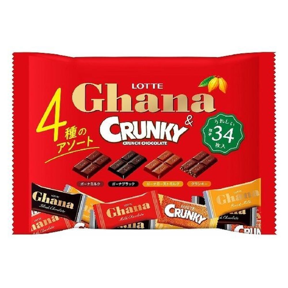 Шоколадное ассорти Гана 4 вида/ Кранки 34шт, Lotte, 129г