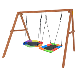 Деревянные качели с гнездом Гексагон и разноцветным гнездом Лодка