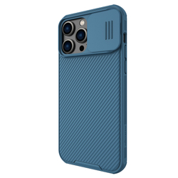 Чехол защитный синего цвета от Nillkin на iPhone 14 Pro Max, серия CamShield Pro Case, сдвижная шторка для камеры