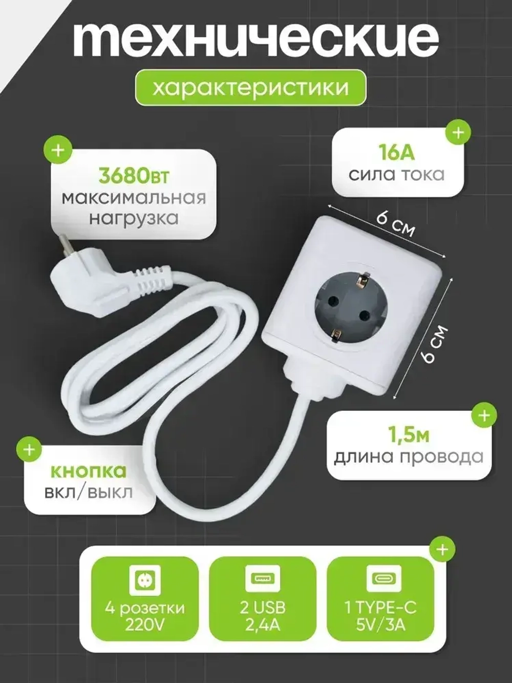 Сетевой фильтр с предохранителем куб