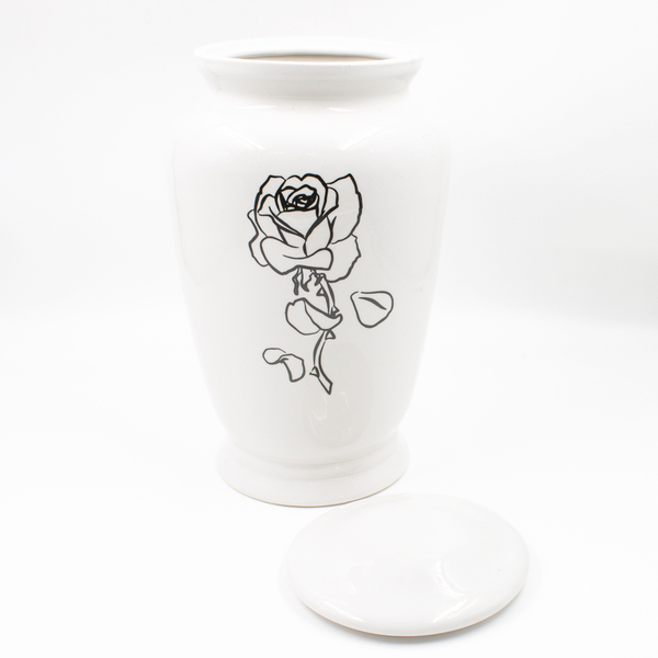 Урна для праха фарфор "Амфора" белая с розой