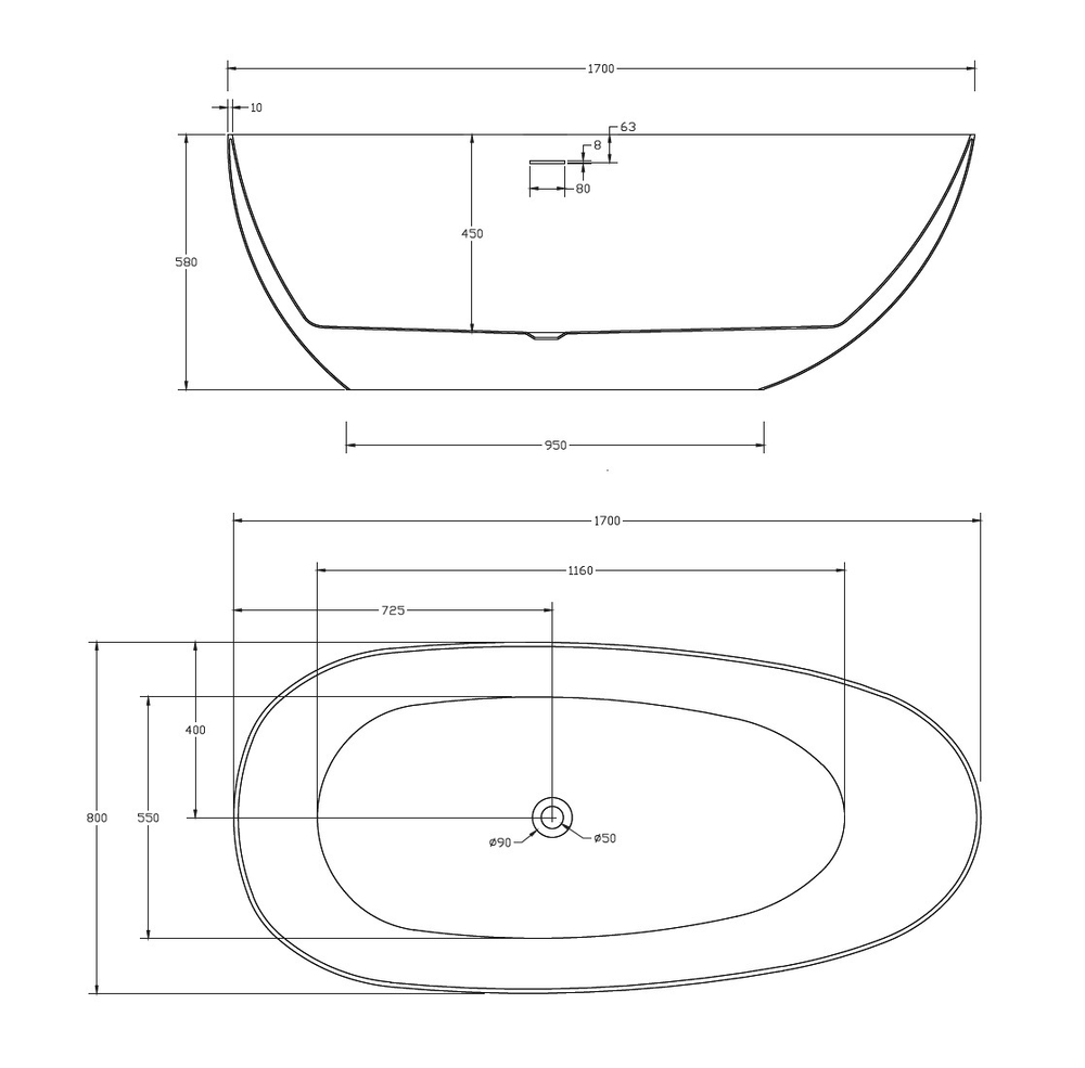 Акриловая ванна ABBER AB9211MB черная матовая