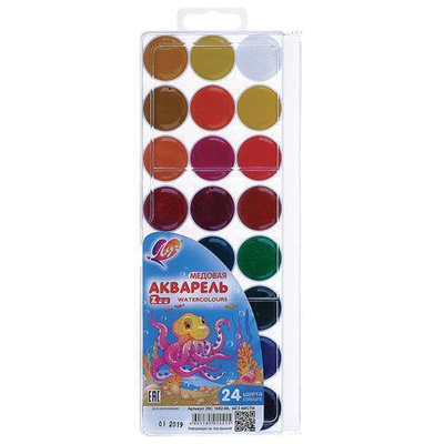 Акварель медовая "ZOO" 24 цвета, без кисти, пластик (Луч)
