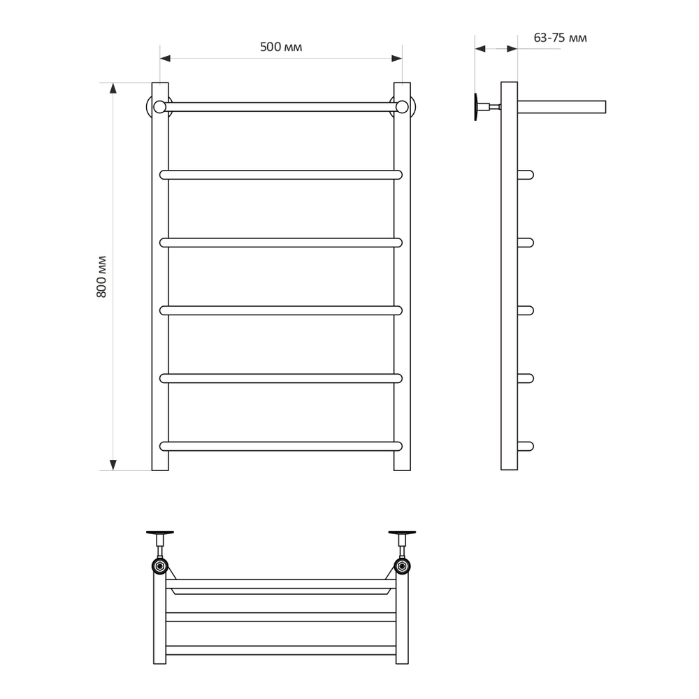 Полотенцесушитель MIXLINE MIRA  80х50 (1/2'' ВР, 5 перекладин + ПОЛКА) водяной