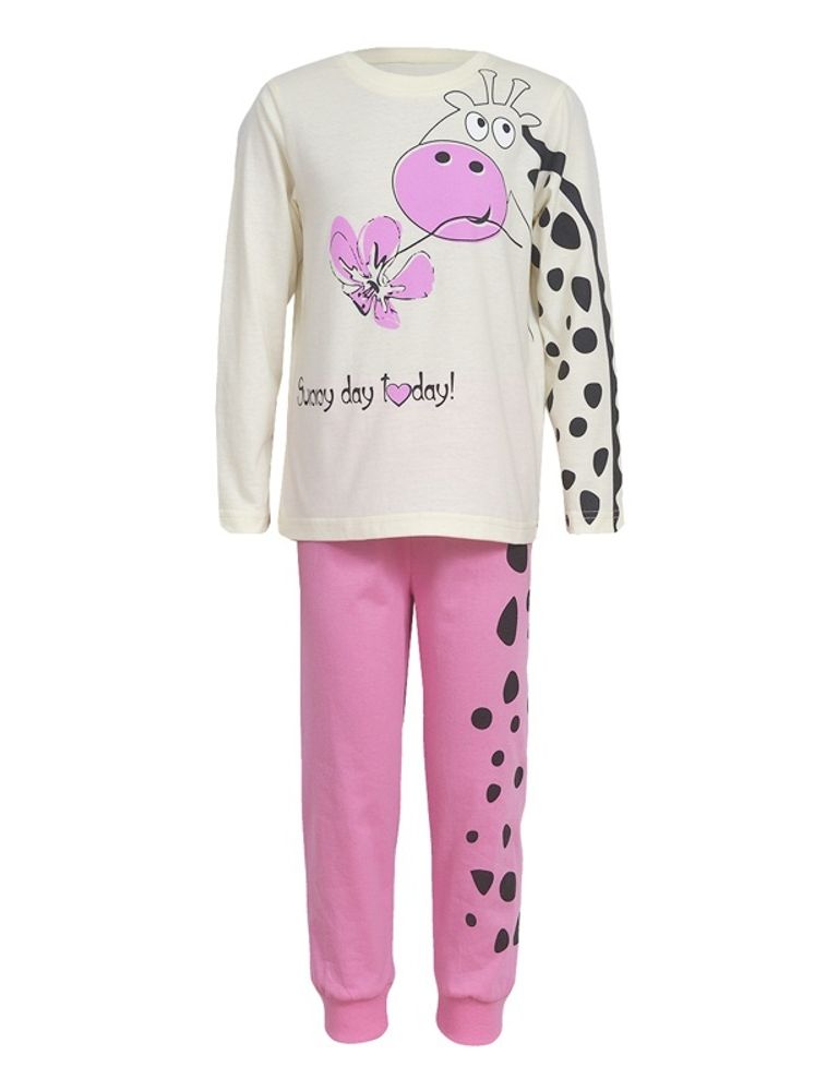 Пижама для девочек розовая с жирафом