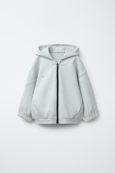 ZARA ТОЛСТОВКА INTERLOCK С КАПЮШОНОМ, МОЛНИЕЙ И ЛОГОТИПОМ, КАМЕННО-СЕРЫЙ