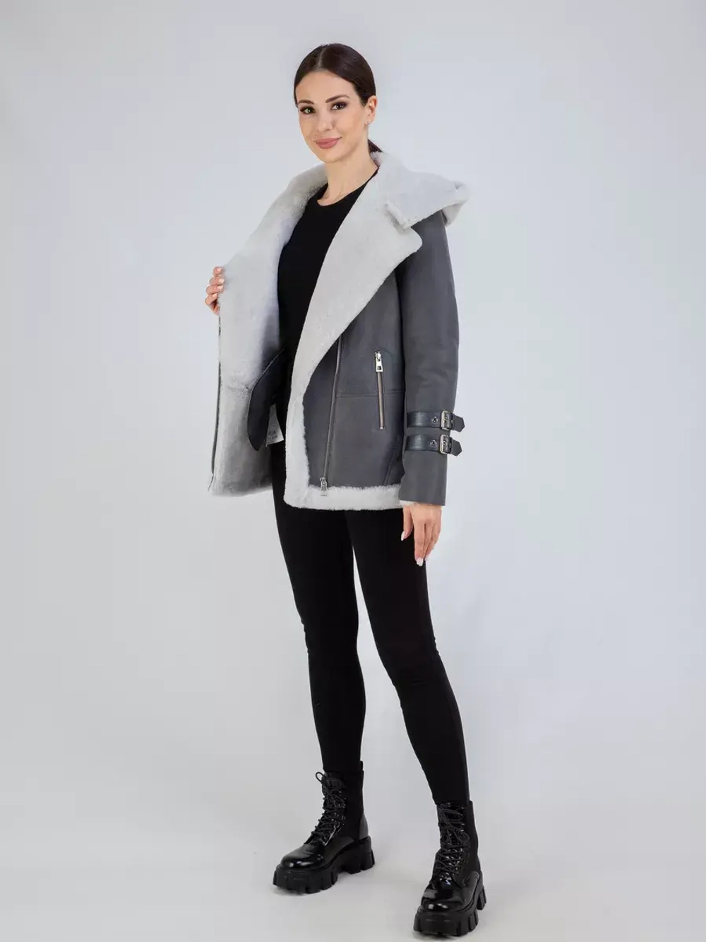 Дубленка авиатор натуральная с капюшоном