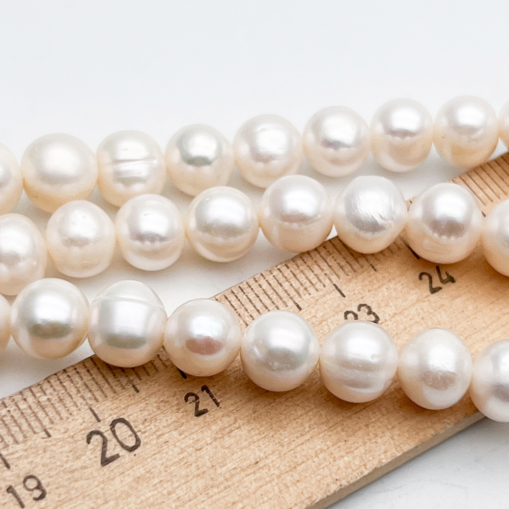 Жемчуг бусины, размер около 7,2-8,6 мм, цена за отрезок 9 см (1/4 нити)