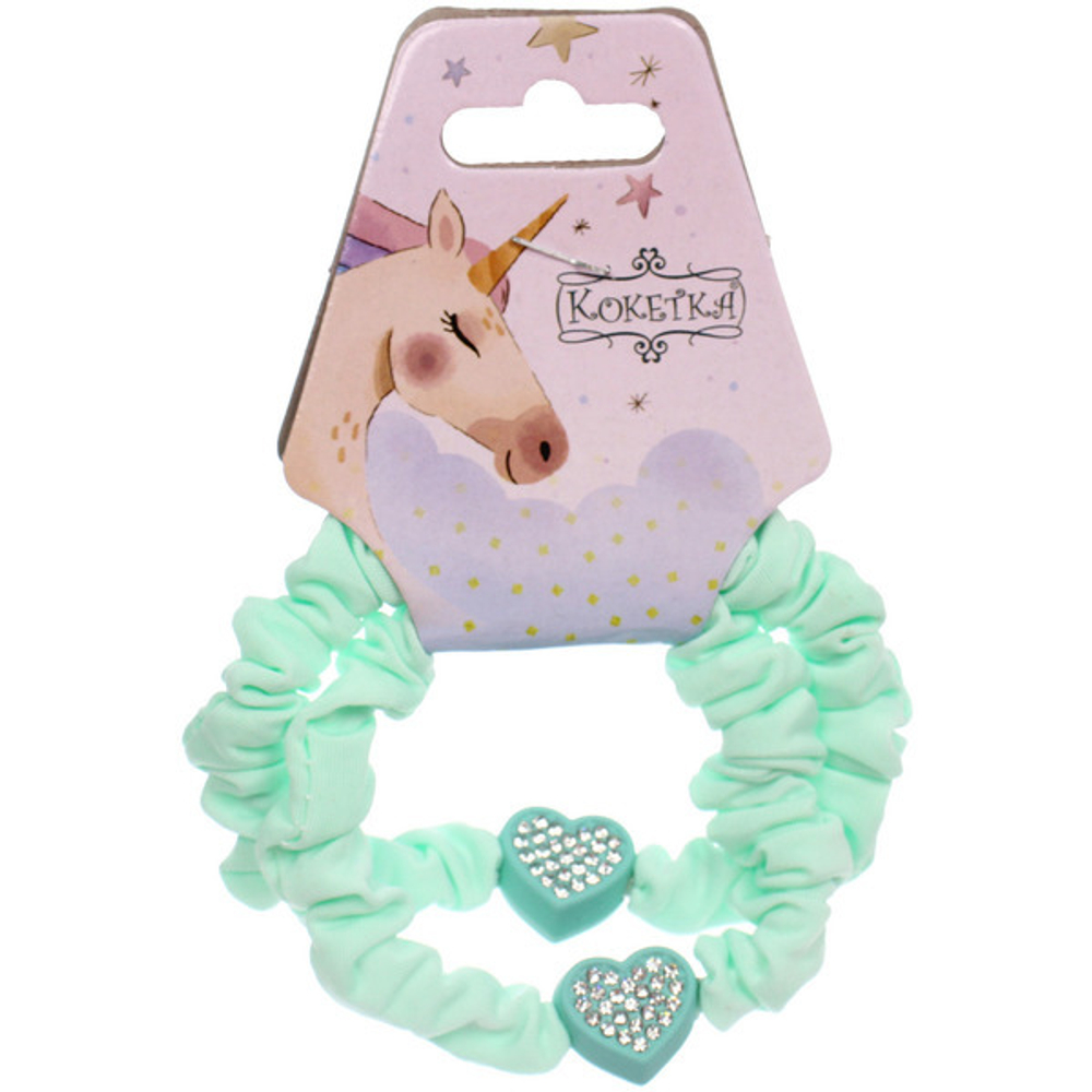 Резинки для волос 2шт «Мята», сердечки, микс 5 цветов, d-5см (Кокетка)