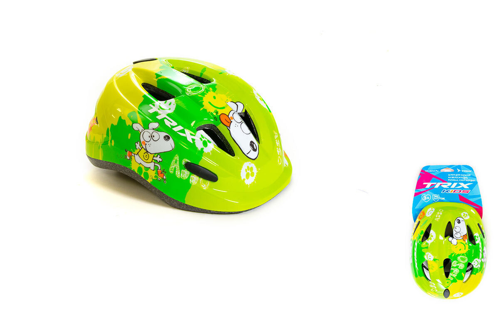 Шлем вело TRIX детский кросс-кантри 9 отверстий регулировка обхвата S 48-54см Out Mold зеленый dog
