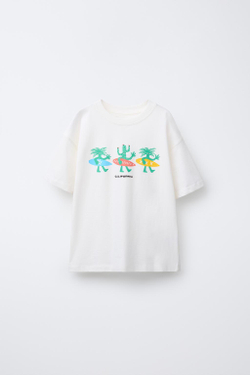 ZARA ФУТБОЛКА С ПРИНТОМ, БЕЛЫЙ