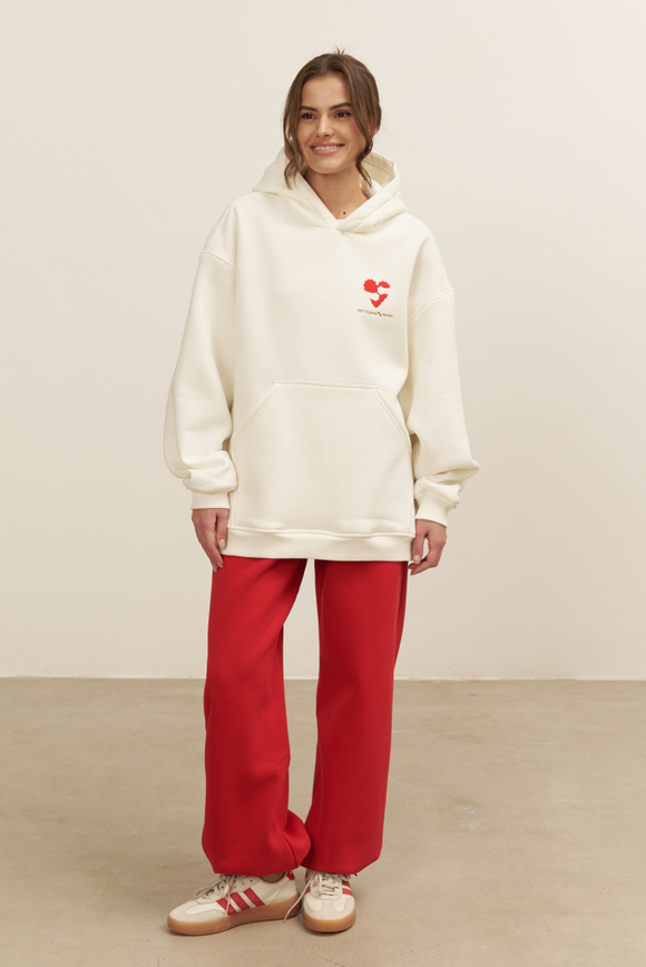 Худи 03 FRANSY x HUGGESHNAYA, с начесом, молочное