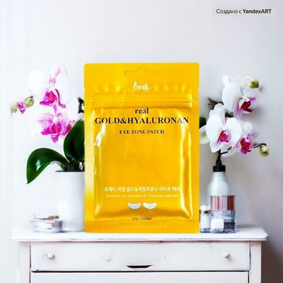 Тканевые патчи для глаз Prreti Real Gold Hyaluronan с гиалуроновой кислотой, золотом и 30 штук