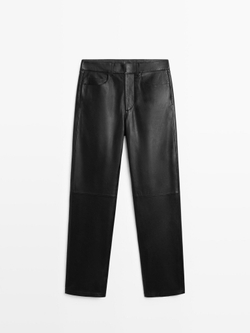 Massimo Dutti Брюки из кожи наппа с пятью карманами, черный
