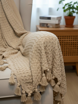 Плед-покрывало из хлопка Mia Waffle, цвет Бежевый