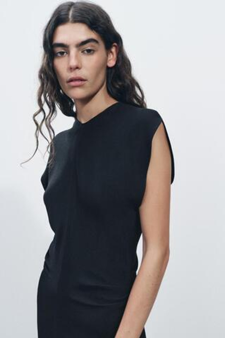 ZARA ДЛИННОЕ ПЛАТЬЕ СО СБОРКАМИ — ZW COLLECTION, ЧЕРНЫЙ