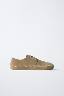 ZARA КОЖАНЫЕ ТУФЛИ BAREFOOT, ПЕСОЧНО-КОРИЧНЕВЫЙ