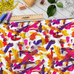 Ткань шелк Армани яркие мазки краской на белом фоне