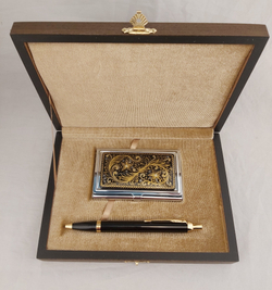 Набор №4 "Орнамент" визитница персональная, ручка Паркер