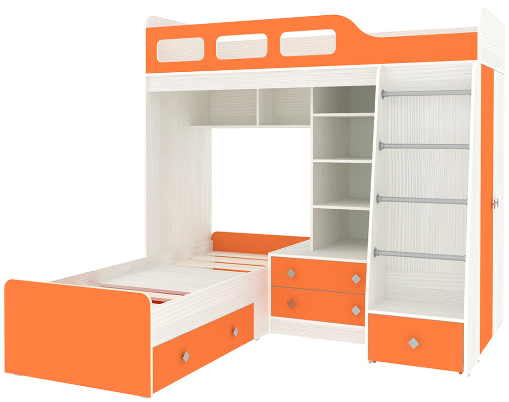 Двухъярусная кровать КарИВи Астра 4 Белое Дерево Оранжевый