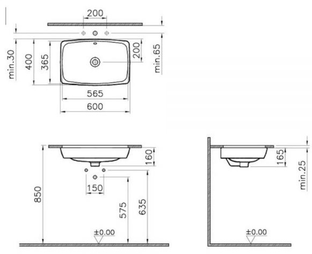 Раковина встраиваемая снизу Vitra Nuo 7436B003-1082 50_38 прямоугольная, шт