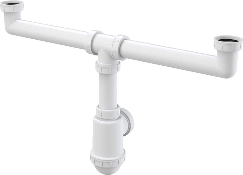 Сифон Alca Plast A448-DN50/40 для сдвоенной мойки с накидными гайками 6/4"