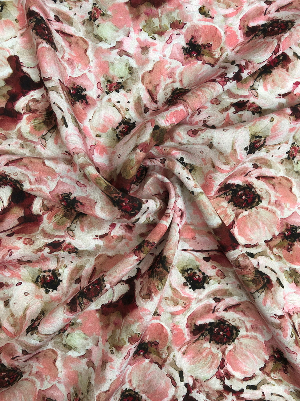 Штапель принт акварель розовый/беж