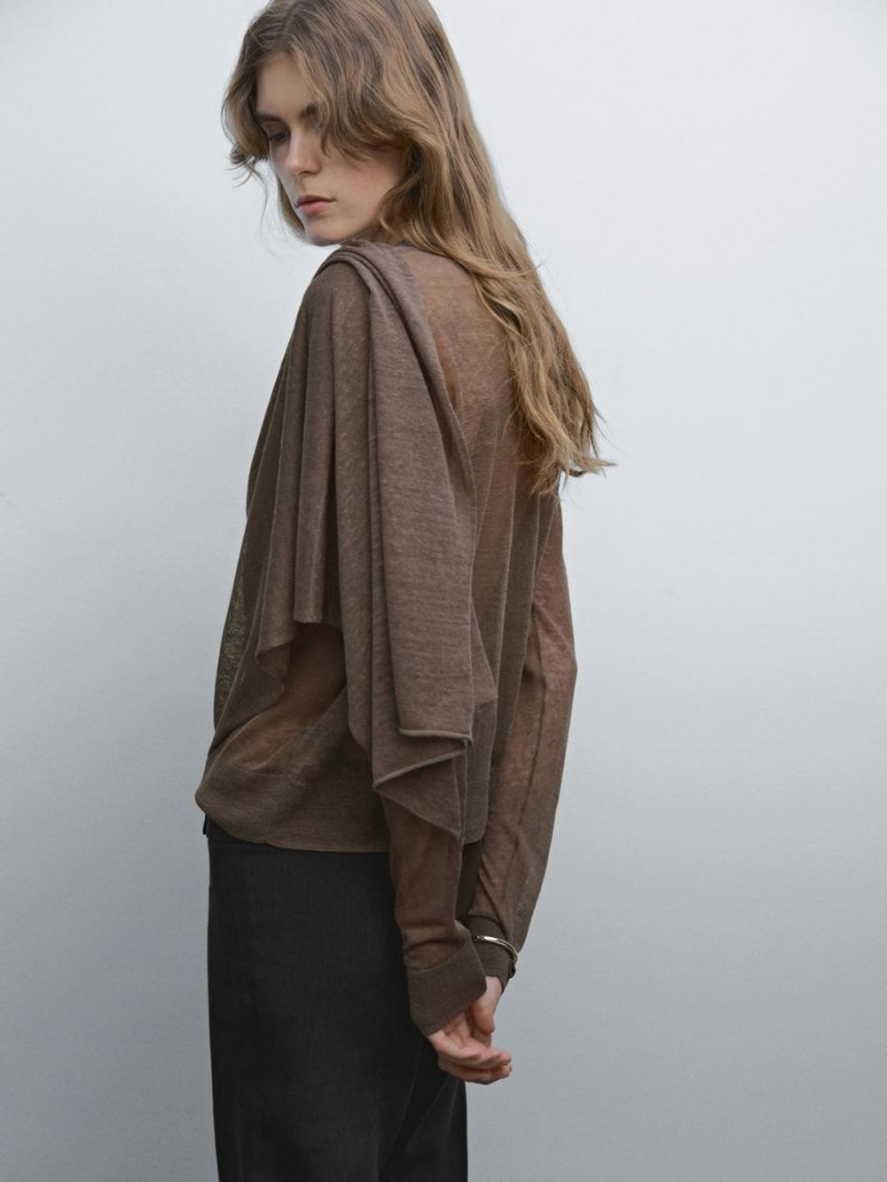 Massimo Dutti Кардиган из смесового льна с платком, коричневый