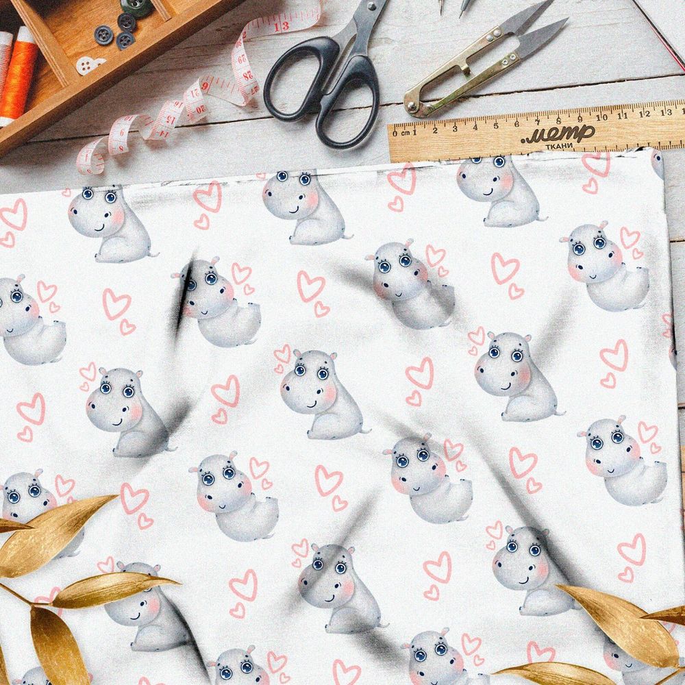 Ткань дюспо бегемотики и сердечки
