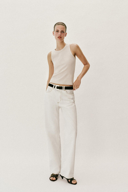 ZARA ТОП В РУБЧИК БЕЗ РУКАВОВ, ПЕСОЧНЫЙ