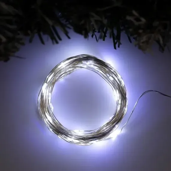 Гирлянда нить-роса 10 м., IP20, серебристая нить, 100 холодных белых LED, 12 В, Luazon Lighting (5198353)