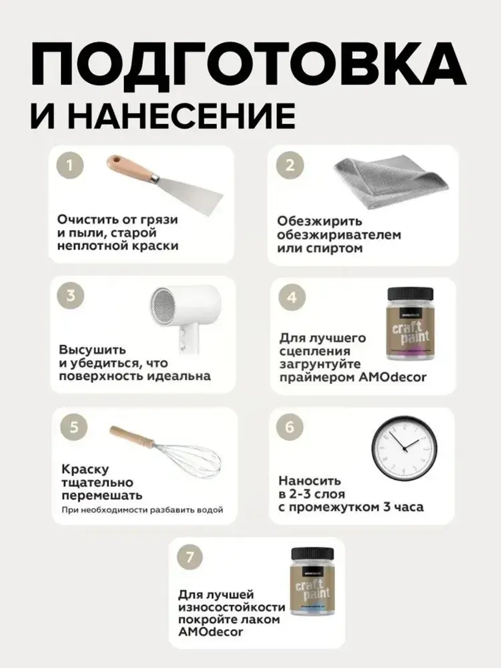 Краска для мебели и декора меловая AMOdecor КОКОСОВОЕ МОЛОЧКО (0,25 кг) матовая, акриловая, без запаха, для дерева, дверей