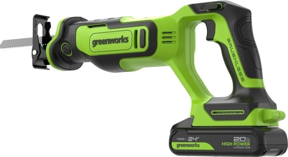 Пила сабельная аккумуляторная GREENWORKS GPT-BLRS-1 24V, АКБ 2Ач и ЗУ 1200607CUA