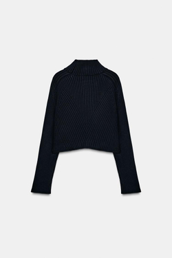 ZARA КОРОТКИЙ ДЖЕМПЕР В РУБЧИК, МОРСКОЙ СИНИЙ