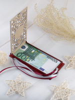 Купюрница деревянная, покраска акрил, с атласной леной, артикул КДХ-005