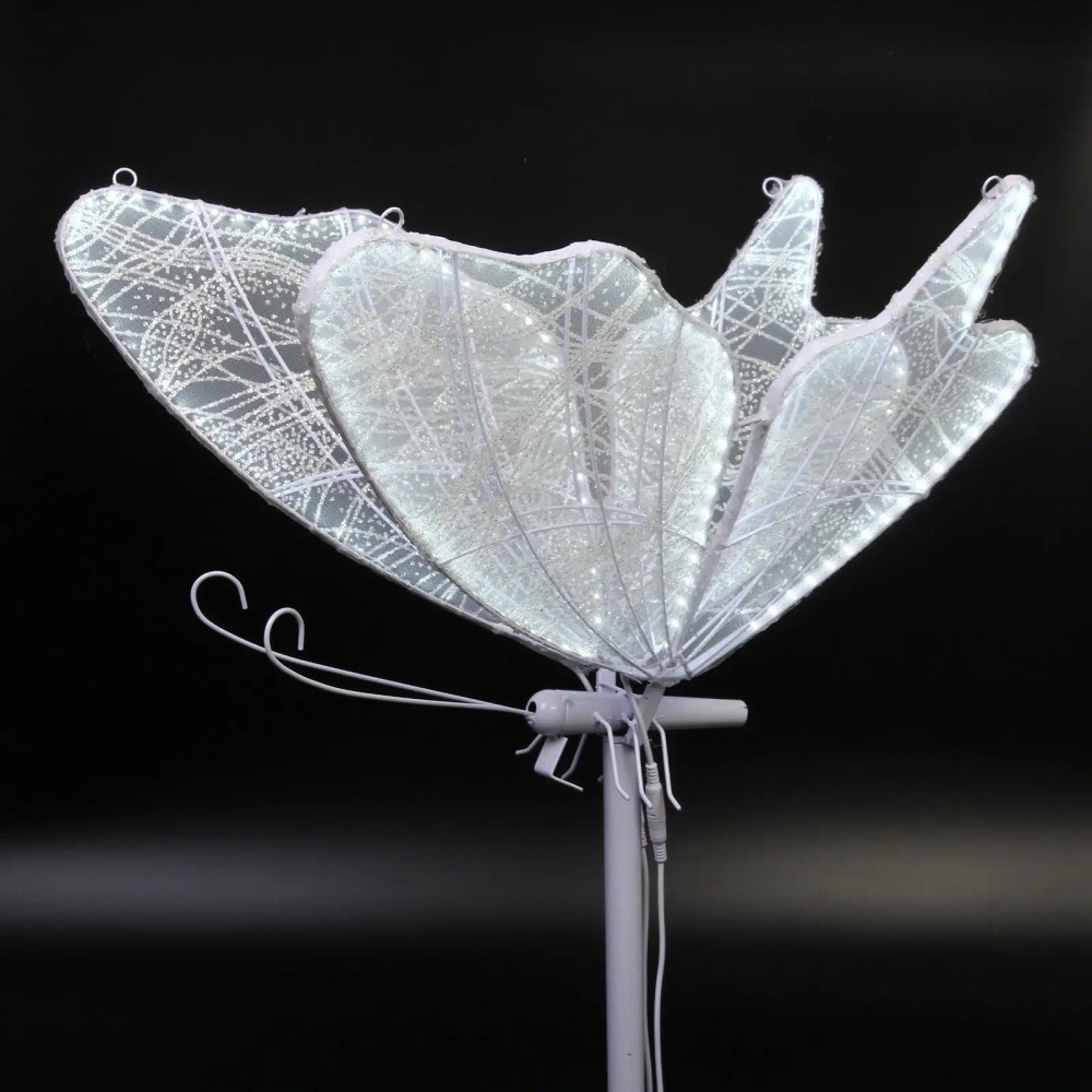 Фигура светодиодная «Волшебная Бабочка» на стойке h-1.75м, длина крыла 60 см,220v,Белый