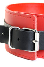 Ошейник кожаный с поводком красно-черный