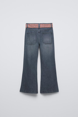 ZARA РАСКЛЕШЕННЫЕ ДЖИНСЫ С ПЛАТКОМ В КЛЕТКУ, СЕРЫЙ