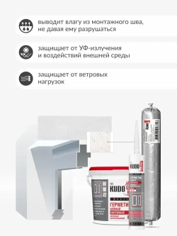 Герметик акриловый KUDO PROFF, наружный, паропроницаемый шовный, для монтажной пены при монтаже окон, SMP-351, 600 мл, белый