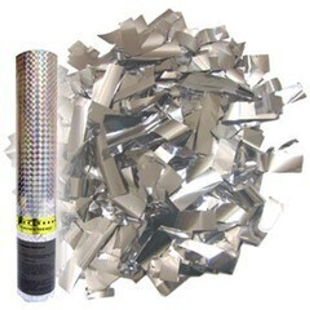 Пневмохлопушка в пластиковой тубе Серебряное конфетти, 30 см