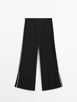 Massimo Dutti Льняные брюки с контрастной окантовкой, черный