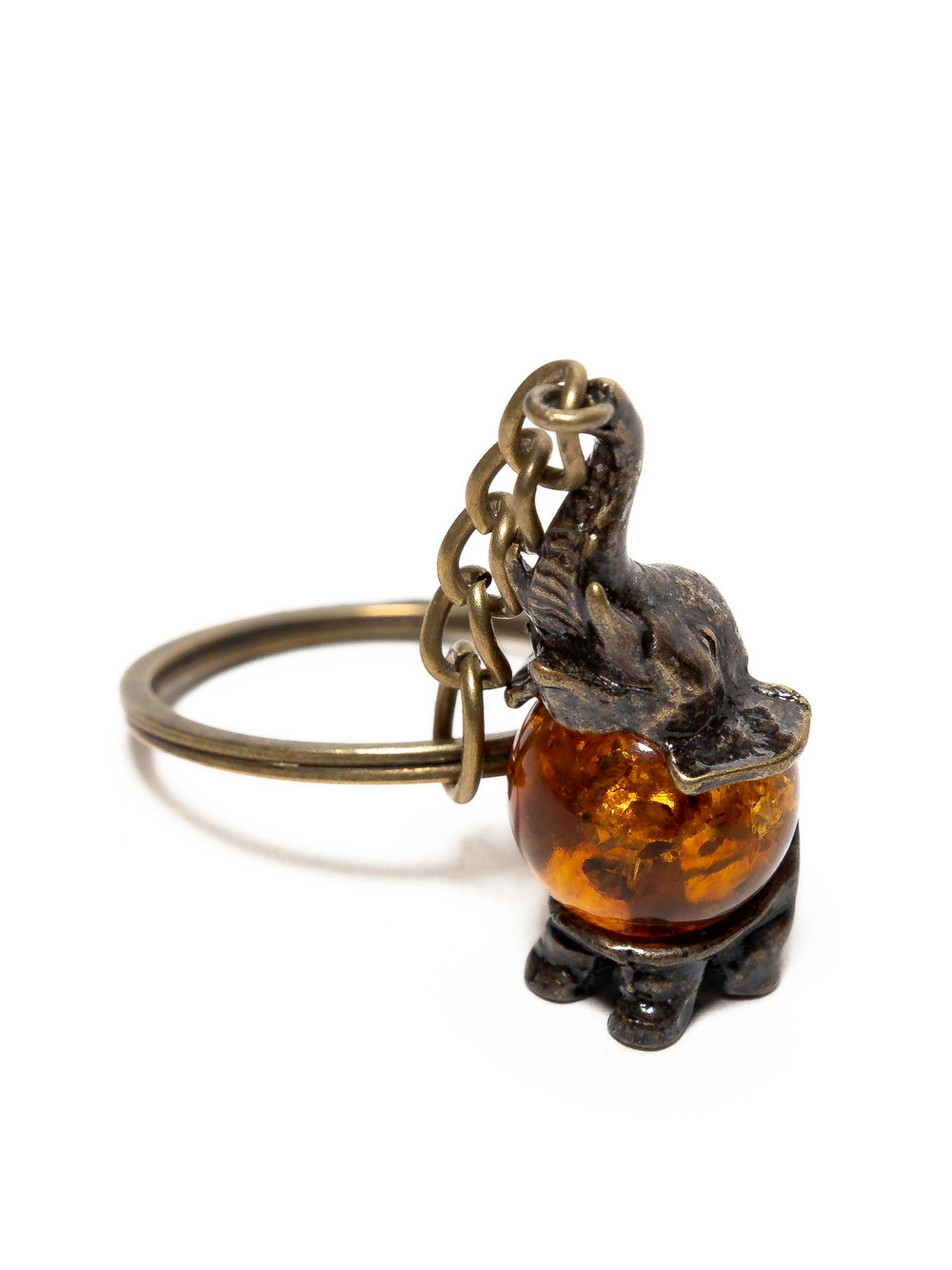 Брелок с янтарем натуральным - Слон, диаметр камня 13 мм