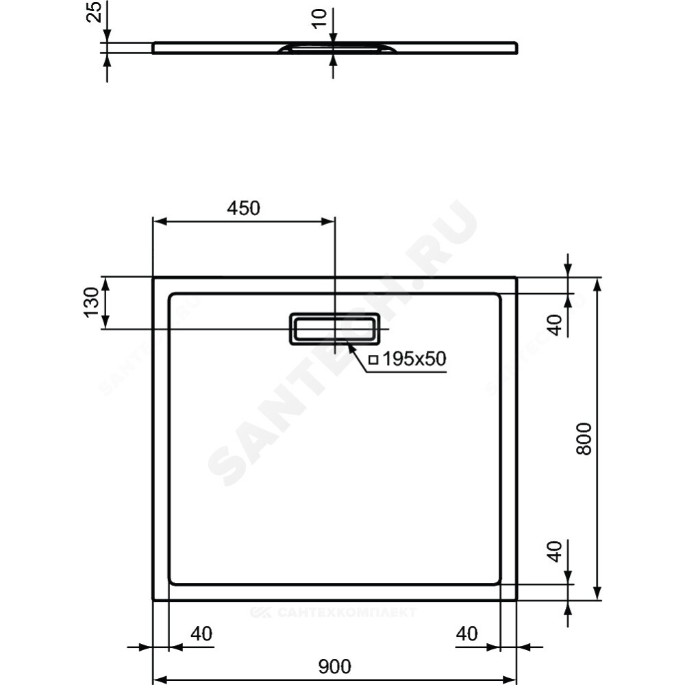 Поддон душевой акрил прямоугольный ULTRAFLAT NEW 800х900х25 Ideal Standard T448101