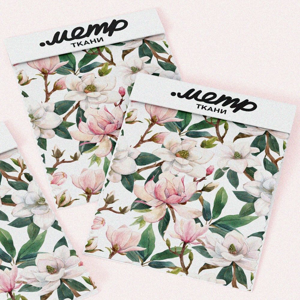 Ткань саржа пышные бело-розовые цветы