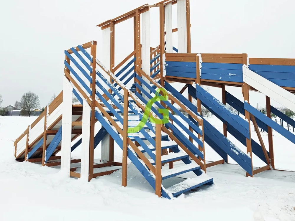 Зимняя деревянная горка "IgraGrad Snow Fox 12 м" с двумя скатами мод.4