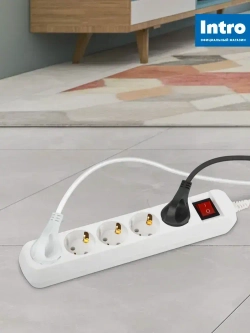 Удлинитель электрический Intro UES550-W с заземлением с выключателем 5 розеток 5 м ПВС 3х0,75мм2 10А белый