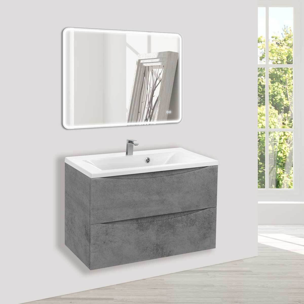База под раковину Mia 750 подвесная, 2 выкатных ящика soft close, Beton, , шт