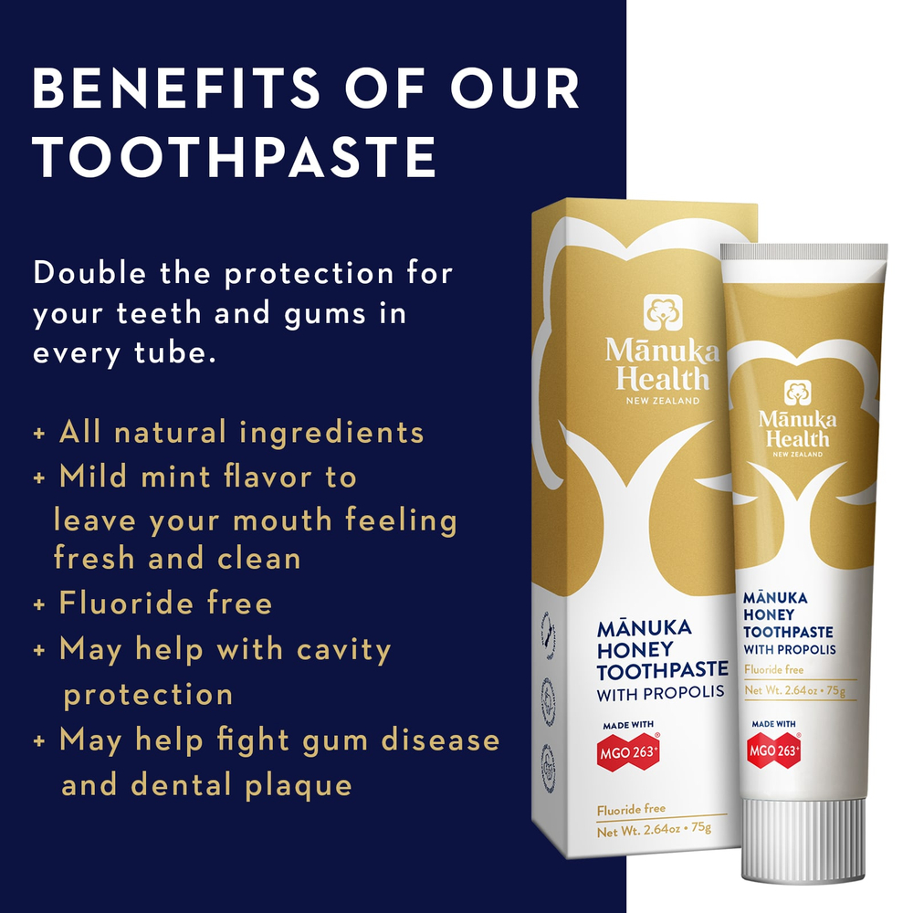 Manuka Health, Зубная паста Manuka Honey без фторидов и прополиса, 75 г (2,64 унции)